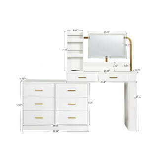 Sunvega Modern White 8-Drawer Dresser with Golden Handles for Bedroom Storage