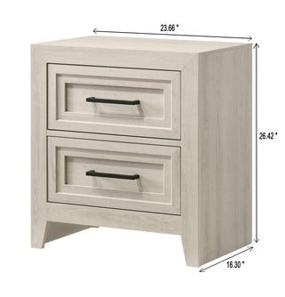 Sunvega Contemporary Geometric Design Two Drawer Nightstand with Off-White Finish