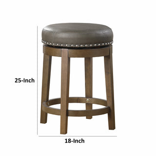 Sunvega Set of Two Gray Faux Leather Swivel Counter Stools with Wood Base