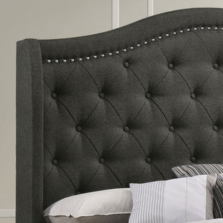 Sunvega Grey Upholstered Eastern King Bed with Tufted Headboard and Nailhead Trim