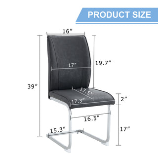 Sunvega PU Dining Chairs with Arched Metal Silver Legs and Crazy Horse Texture in Dark Gray