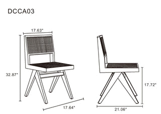 Sunvega Modern Cane Dining Chairs with Square Backrest in Black and Natural Set of 2
