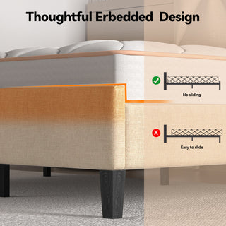 Sunvega Full Bed Frame with Headboard Upholstered Platform Charging Station LED Lights