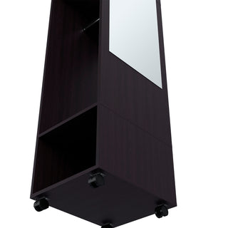 Sunvega White Armoire with Three Shelves Full-Length Mirror and Four Wheels