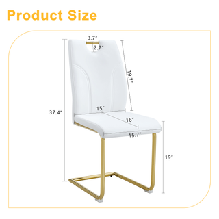 Sunvega White PU Dining Chair Set with Silver Metal Legs and High Resilience Sponge Filling