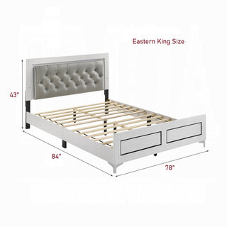 Sunvega Contemporary White Queen Size Platform Bed with LED Light Headboard