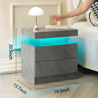 Sunvega Modern LED Nightstand with 2 Drawers Adjustable Lights for Bedroom Living Room