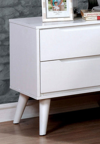 Sunvega Mid-Century Modern Black Solid Wood Nightstand with 2 Drawers and Round Tapered Legs