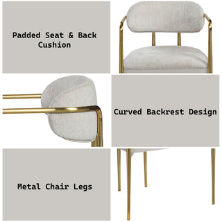 Sunvega Beige Chenille and Gold Arm Chair Set with Metal Legs and Marble Top