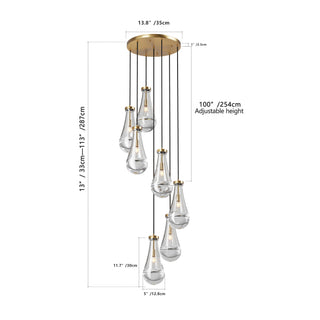 Sunvega Modern Raindrop Cluster Pendant Light with Clear Blown Glass Shade Adjustable Height