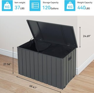 Sunvega 120 Gallon All-Weather Waterproof Lockable Outdoor Metal Storage Box with Wheels
