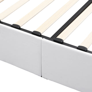 Sunvega Upholstered Platform Bed with Hydraulic Storage System in White Linen