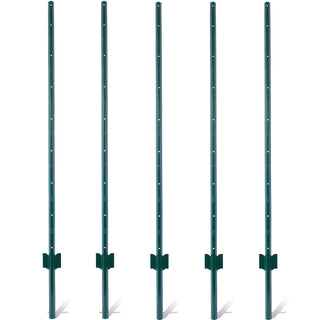 Sunvega Heavy Duty Steel Fence Post with U-Channel and Anchor Plate 5Pack