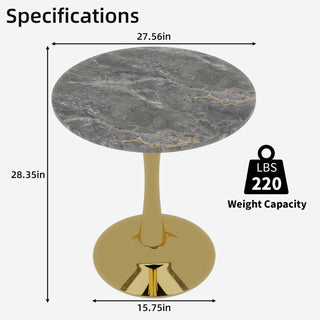 Sunvega Round White Pedestal Side Table with Marble Effect Top for Living Room