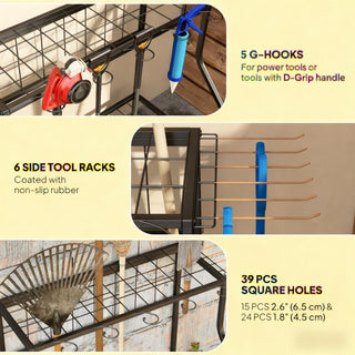 Sunvega 3-Tier Garden Tool Storage Rack with Hooks for Long-Handled Tools and Brooms