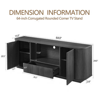 Sunvega Modern Wavy TV Stand Rounded Corner Cabinet for Living Room Storage