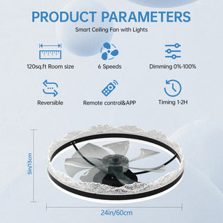 Sunvega Ultra Quiet Ceiling Fan with Light and Hidden Blades for Bedroom