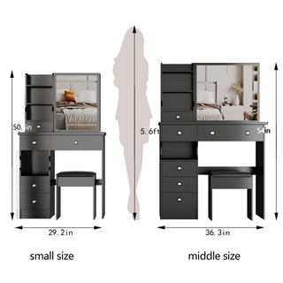 Sunvega Small Space Left Drawer Desktop Vanity Table with Cushioned Stool