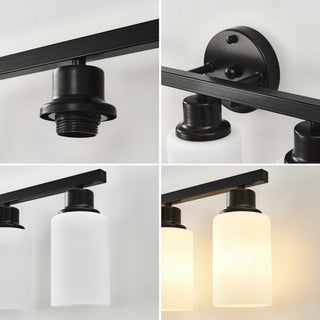 Sunvega Matte Black Wall Sconce with White Glass Shades for Bedroom Living Room