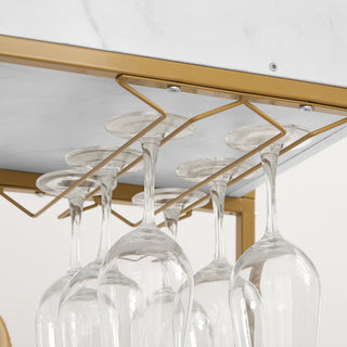 Sunvega Retro Style Two-Tier Bar Serving Cart with Wine Rack and Glass Holder