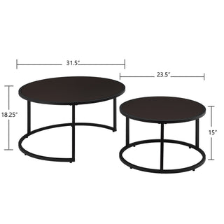Sunvega Modern Faux Leather Round Nesting Coffee Table with Golden Metal Base Set of 2
