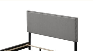 Sunvega Fully Upholstered Fabric Queen Bed with Nailhead Trim Accent and Wood Leg