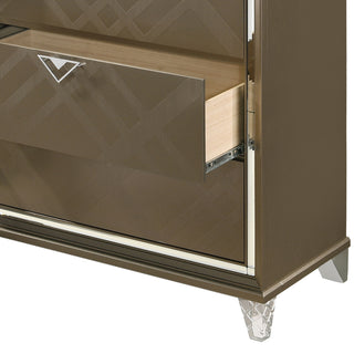 Sunvega Skylar Dark Champagne Finish Nightstand with Two Spacious Embossed Drawers