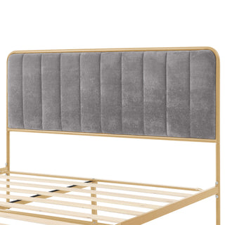 Sunvega Upholstered Queen Bed Frame with Tufted Headboard and Soft Fabric