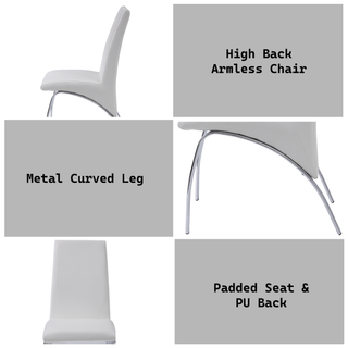 Sunvega PU Leather High Back Armless Dining Chair with Chrome Finish Metal Legs