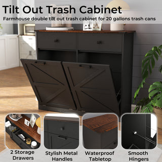 Sunvega Farmhouse Barn Door Style Trash Cabinet for 2 x 10 Gallon Cans