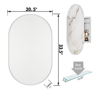 Sunvega Modern White Metal Framed Recessed Medicine Cabinet with Mirror and Storage