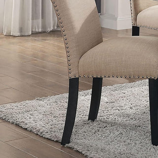 Sunvega Light Gray Flannelette Dining Chairs with Nailhead Trim and Black Wood Legs
