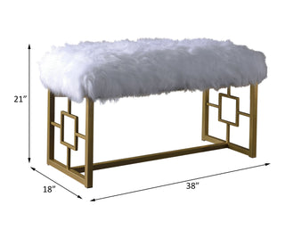 Sunvega Gold Finish Metal Base Armless Backless Lounge Bench with White Faux Fur