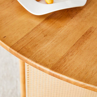 Sunvega Chinese Country Retro Walnut Solid Wood Round Table with Imitation Rattan Legs