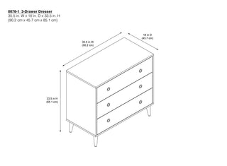 Sunvega Mid-Century Modern 3-Drawer Pine Wood Dresser with Antique Gold Pulls