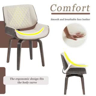 Sunvega Mid-Century Modern Dining Chair with 360° Swivel and PU Leather Upholstery