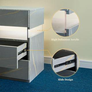 Sunvega LED Nightstand with Acrylic Board and RGB Lights 3 Drawer Bedside Table