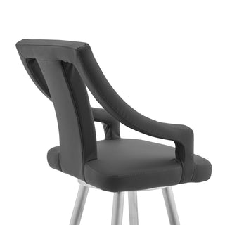 Sunvega 26 Inch Gray Faux Leather Swivel Bar Stool with Brushed Stainless Steel Frame