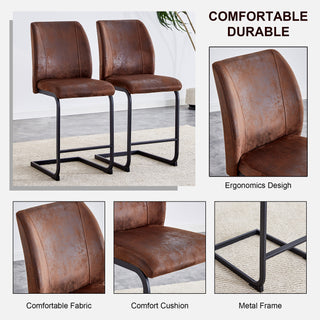 Sunvega Modern Brown Suede Cushion Chairs with Black Metal Legs for Dining Room