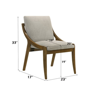 Sunvega Gray Chenille Upholstered Side Chair with Walnut Veneer Frame