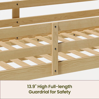 Sunvega Solid Wood Low Loft Bed with LED Lighting Converts to Twin Bunk Bed