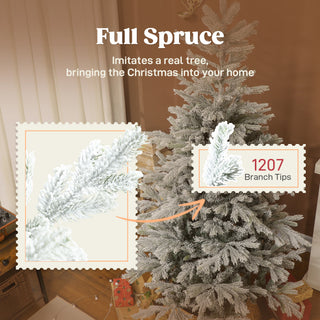 Sunvega Pencil Artificial Xmas Tree with Faux Snow Flocked Full Branch Tips Flame-retardant