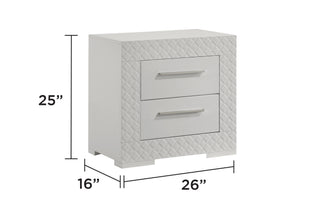 Sunvega Modern White Wood Nightstand with Two Spacious Drawers and Quilted Texture