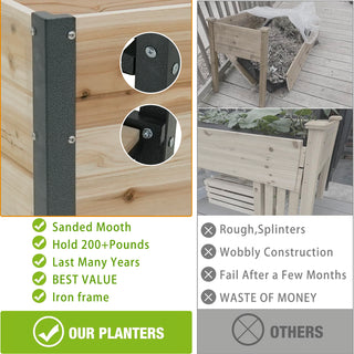 Sunvega Solid Wood Raised Garden Bed Planter Box with Legs and Storage Shelf