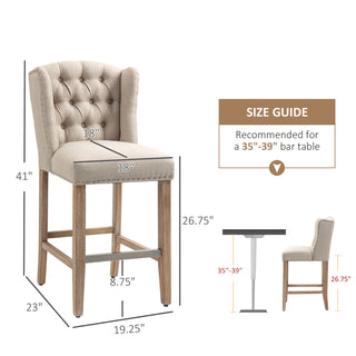 Sunvega Set of 2 Counter Height Bar Stools with Cushioned Seat and Wood Legs