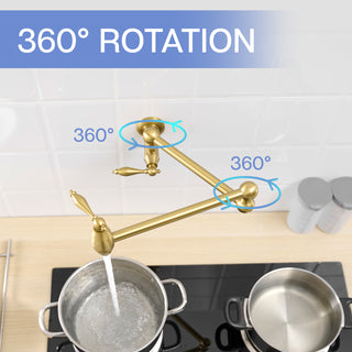 Sunvega Brass Wall Mounted Pot Filler Faucet with Stretchable Double Joint Swing Arms
