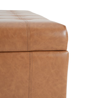Sunvega Fabric Ottoman with Tufted Waffle Lid and Soft-Closing Hinges for Storage