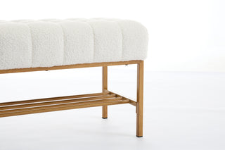 Sunvega Teddy Fabric Upholstered Storage Bench with Shelf for Bedroom Living Room