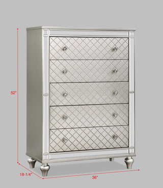 Sunvega Modern Luxury Nightstand with Silver Finish and Diamond Patterned Drawer Fronts