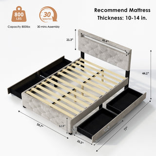 Sunvega Full Size Upholstered Platform Bed Frame with Headboard and USB Charging